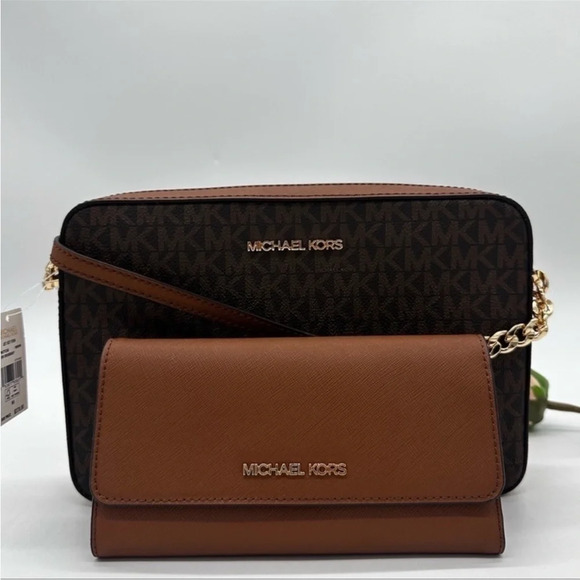 Michael Kors Large EW Crossbody Bag & Large Trifold Wallet Brown | BUNDLE SET - Picture 2 of 13